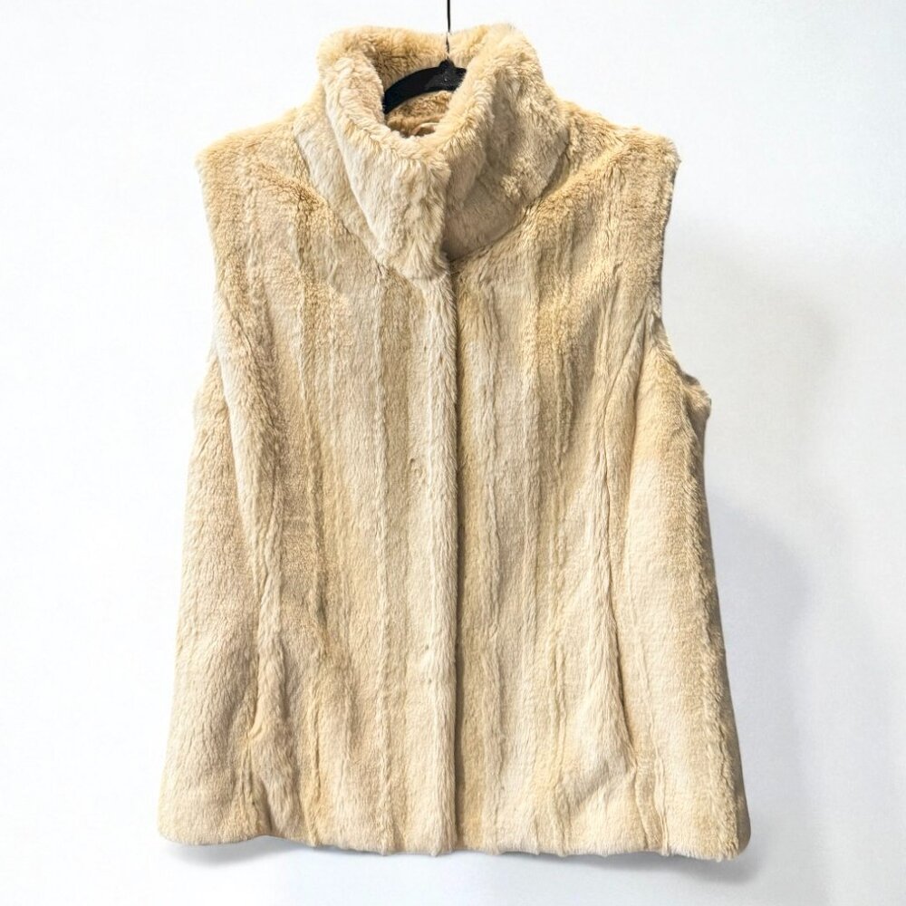 Kristen Blake Faux Fur Vest Silky Lining Gold Tan Cream Women's Size M - Picture 2 of 8